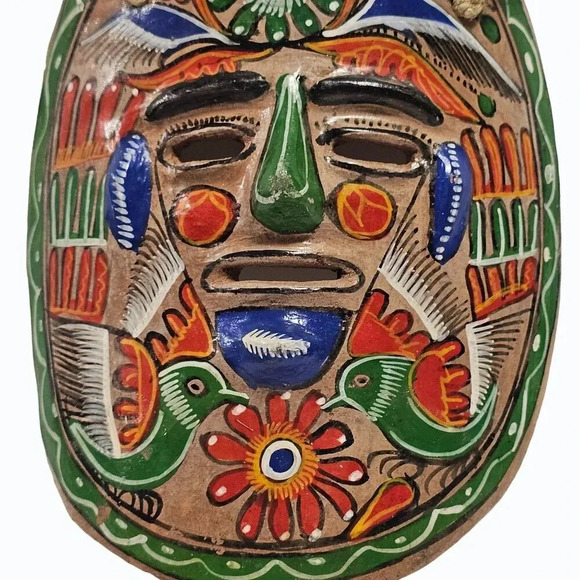 Vtg Mexican Ceramic Hanging Mask Folk Art Hand Made/Painted Native Dancers CHIP - Picture 6 of 10